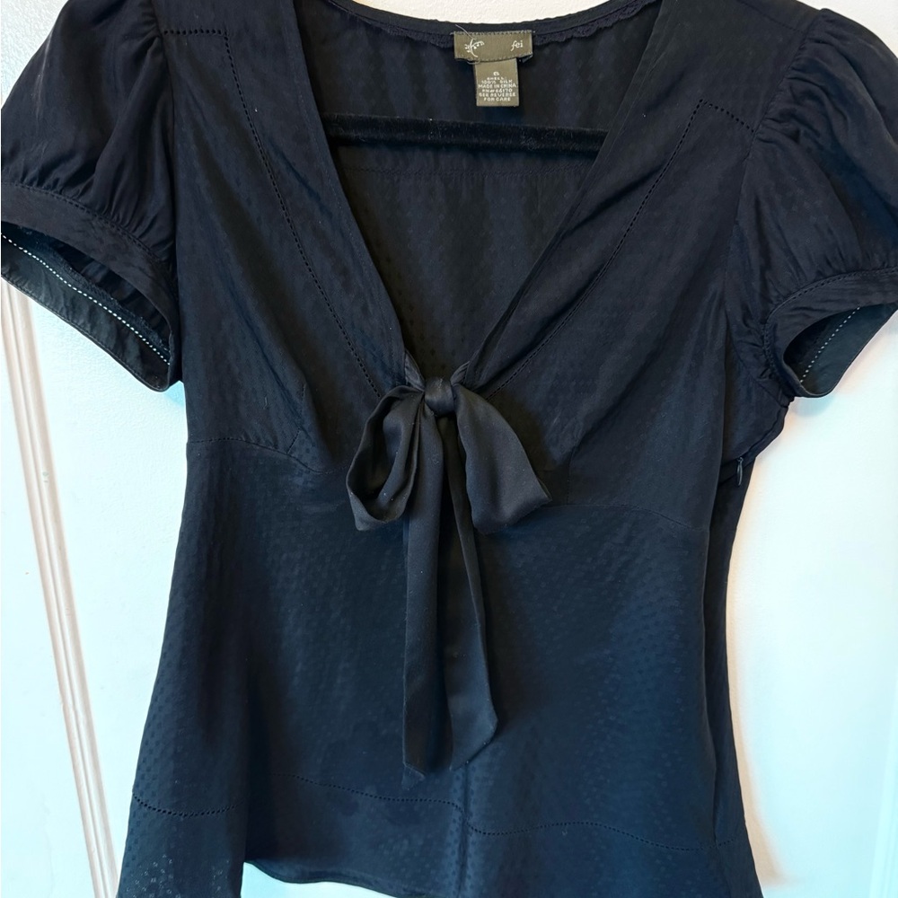 Anthropologie 100% Silk Blouse with Tie Front and Fitted Silhouette
